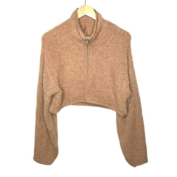 Skims Cozy Knit Teddy Cropped Pullover Camel S/M - Picture 5 of 15